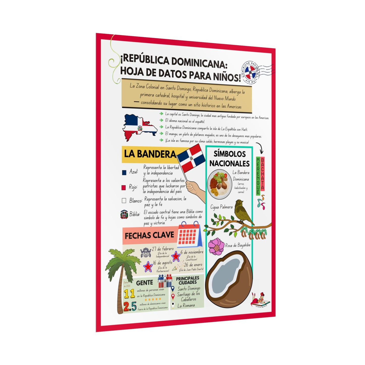 Póster Educativo Enrollado de la República Dominicana para Niños - Datos Divertidos